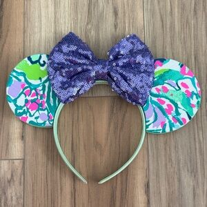 Colorful Mouse Ears Headband with Purple Sequin Bow